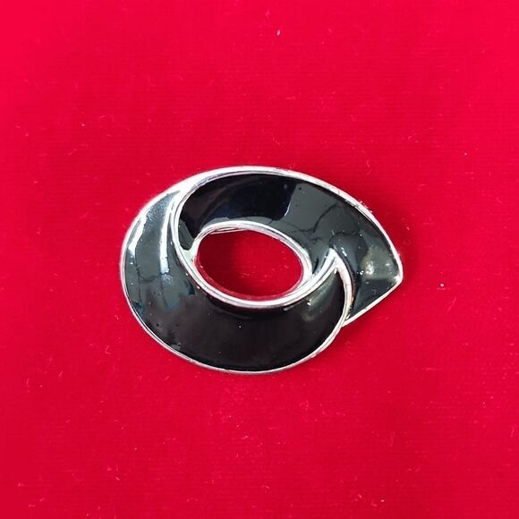 Vintage Signed AK Anne Klein Black and Silver Brooch Pin - Picture 1 of 2